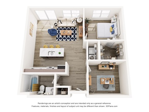 Floor plan for 1 bed, 1 bath, 849 sqft